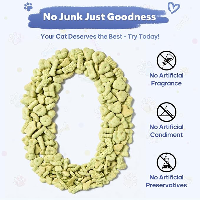 13.4 OZ Catnip Cat Treats for Indoor Cats, Mixed Flavor Biscuits with Salmon Shrimp Tuna Cat Grass, Hairball Control & Dental Care Kitten Snacks Crunchy Training Bites for Teeth Cleaning