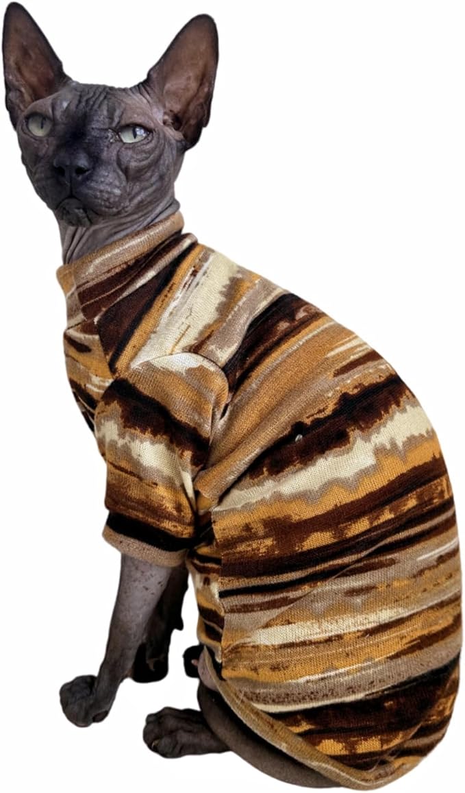 Sphynx Clothes Hairless Cat Shirt Cat Vest Pet Clothes, Round Collar Vest Kitten Shirts, Cats & Small Dogs Apparel (Rust Color, Small)