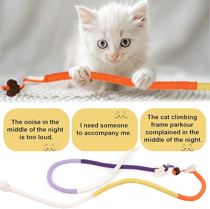 NQEUEPN 2pcs Cat Rope Chew Toys, 27.56x0.39in Premium Cotton String Chew Toy for Kitten Dental Toys Pet Goods Interactive Bite-Proof Supplies for Cats of All Ages (Purple, Orange)