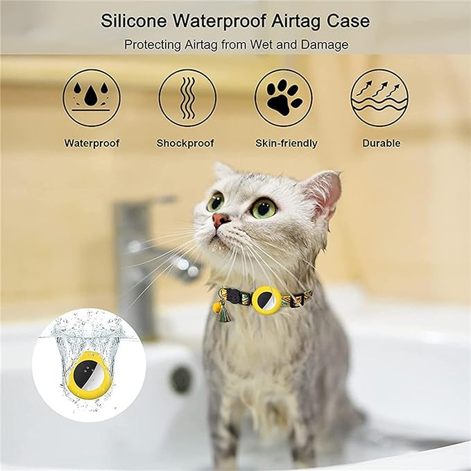 Cat Collar with AirTag Holder – Breakaway Lightweight Woven Cat Collar, Adjustable with Bell for Cats & Kittens (Royal Horizon Set) | Amazegoods