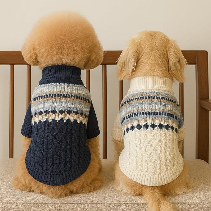 Knit Dog Sweater Turtleneck Cat Cold Weather Pullover Pet Vintage Cable Thick Warm Winter Clothes for X Small Dogs Cats Medium Pug Dachshund Yorkie (Navy, X-Large)