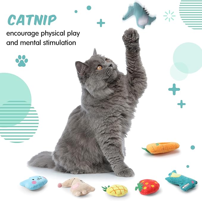 Gejoy 20 Pack Catnip Toys for Indoor Cat Plush Kitten Cat Chew Toys Catnip Kitten Entertaining Interactive Safe Teeth Cleaning Dolls(Lovely)
