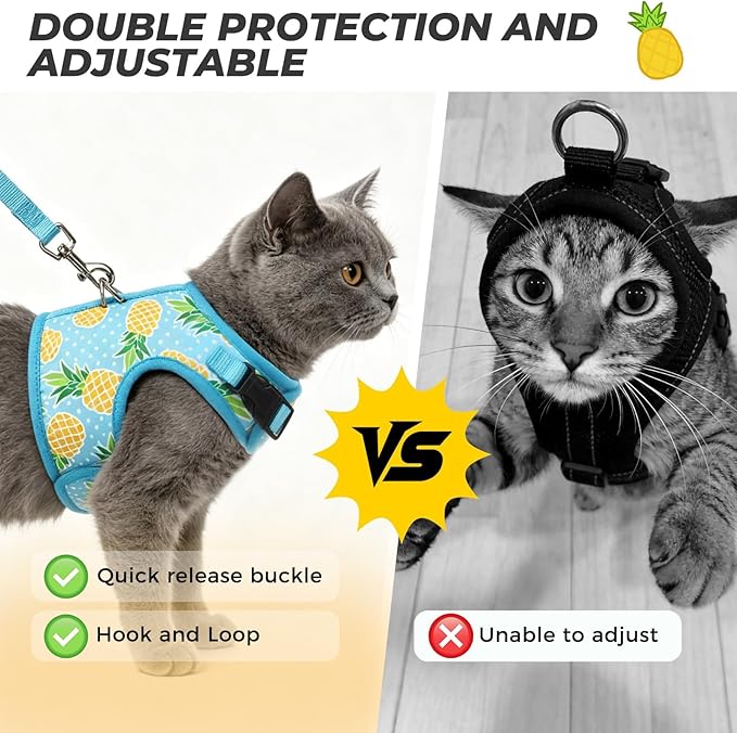 BINGPET Cat Harness and Leash Set Escape Proof, Fashionable Adjustable Mesh Harness for Walking, Soft Cute Breathable Easy Control Cat Vest for Kitten Puppy Small Medium Large Cats