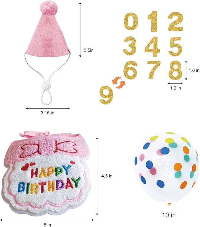 Reusable Cat Birthday Decorations Set - Adjustable Cat Birthday Hat & Bandana with Age Numbers | Kitty Celebration Kit for Memorable Milestones（Pink）