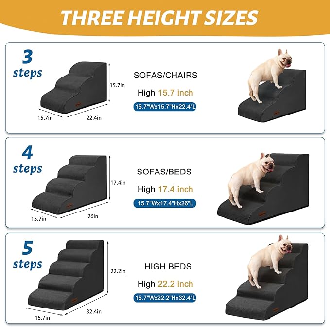 Aodisman 5-Step Dog Stairs and Ramp for High Bed, Non-Slip Sturdy Pet Steps for Small Dogs and Cats,22.2" H, Black