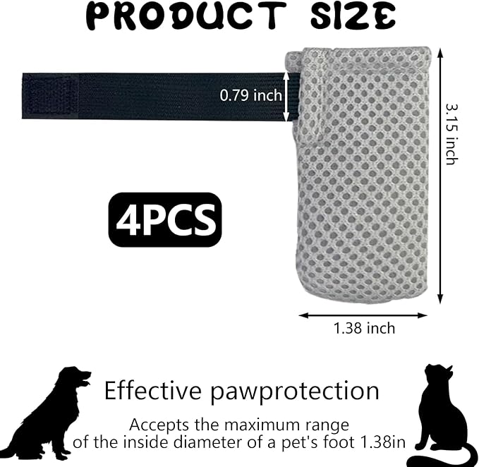 4 Pcs Cat Mittens to Prevent Scratching for Pets with Paw Inner Diameter up to 1.35 Inches, Adjustable Breathable Mesh Kitten Shoes Socks Booties for Only Grey