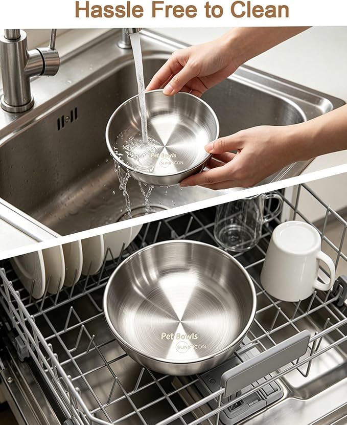 15° Tilted Cat Food Bowls 304 Stainless Steel Kitten Food Bowl Raised Food and Water Dish for Cats Elevated Cat Bowl Plate Stand Whisker Friendly Smooth Polished Easy to Clean Dishwasher Safe 2PACK