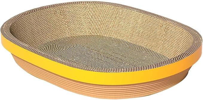 Cat Scratcher Corrugated Pet Cat Scratch Pads Bowl Shaped Plate Cardboard Scratching Lounge Bed Furniture Protector Supplies Oval Shape Suitable for, Yellow Edge