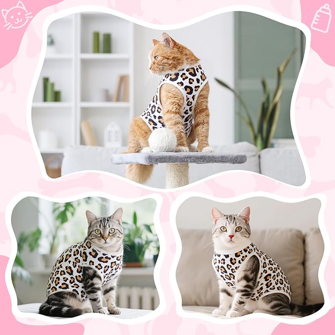 Coppthinktu Cat Recovery Suit Female Cats Onesie for Cats, Breathable Cat Surgery Suit for Surgical Abdominal Wounds Skin Diseases, Cute Kitten Spay Recovery Suit E-Collar Alternative Anti Licking