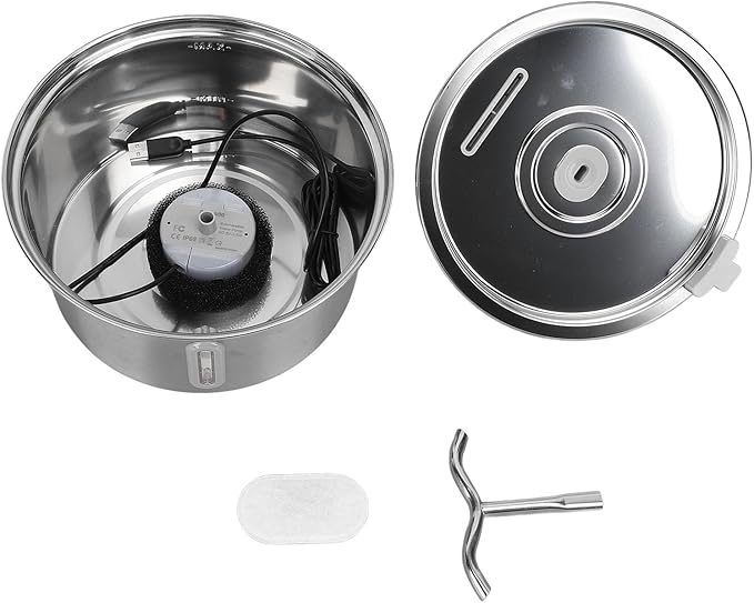 Dog Bowl Fountain, Cat Water Fountain Stainless Steel Pet Water Dispenser 3.2L Large Capacity Double Spout Automatic Filtration Watering Dish for Pet 4.33x5.2in