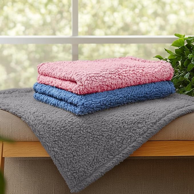 1 Pack 3 Calming Blankets Fluffy Premium Fleece Pet Blanket Soft Sherpa Throw for Dog Puppy Cat HazeBlue/Pink/Grey Large (41" x31")