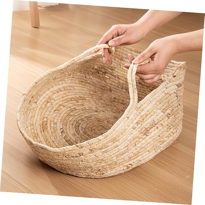 ABOOFAN Rattan Woven Cat Bed Cooling Pet Nest Medium Size for Cats to 8 Lbs Semi-Enclosed Breathable Summer Supply Indoor Pet Furniture