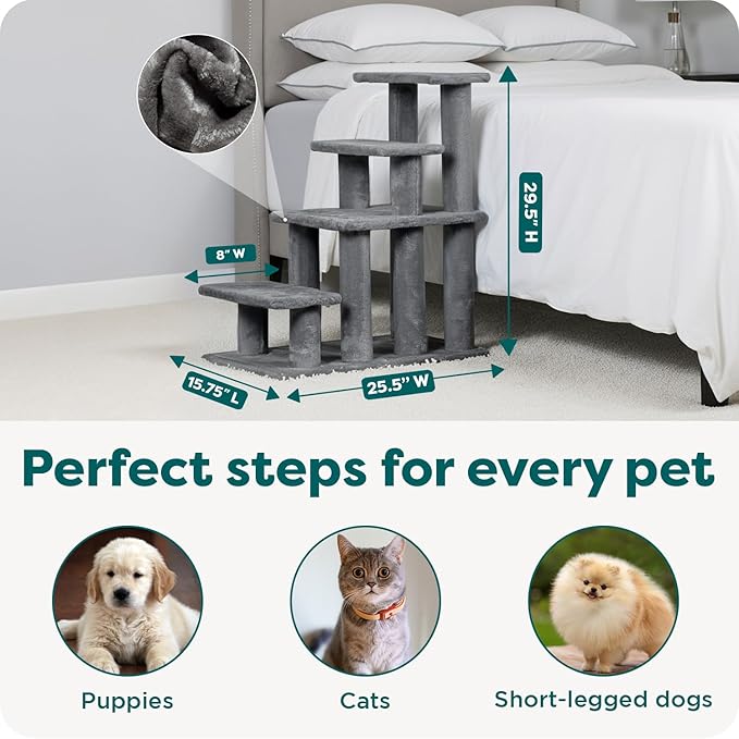 Furhaven Steady Paws Multi-Step Pet Stairs for High Beds & Sofas - Gray, 4-Step