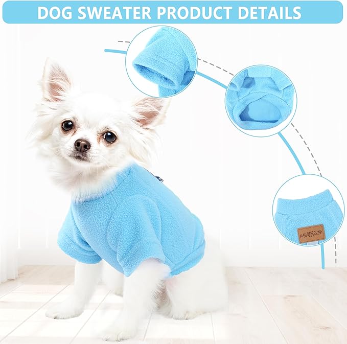 2 Pack Dog Sweaters Warm Fleece Dogs Sweatshirt for Small Medium Dogs with Leash Ring Pet Outfit Puppy Coat Apparel Winter Dog Clothes for Chihuahua, Yorkie, Bulldog, Dachshund Cats S, Blue