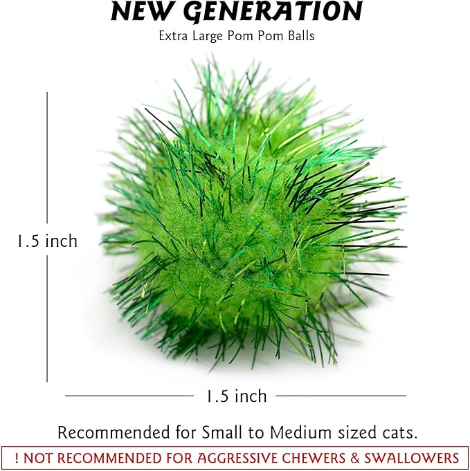 50PCS 1.5 INCH Sparkly Cat Toys Extra Large Cat's Favorite Chase Glitter Ball Toy Sparkle Pom Pom Balls