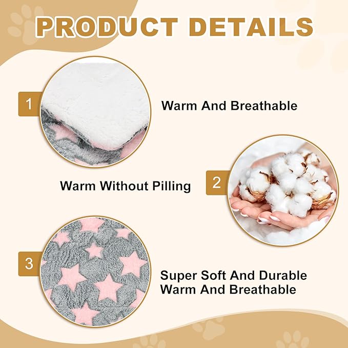 Dog Cat Bed Mat, Soft Coral Fleece Pet Cushion Pad with Cute Star Print, Warm Washable Pet Bed 19x13 Inches, (Gray Pink), Intended for Medium Small Dog Cat