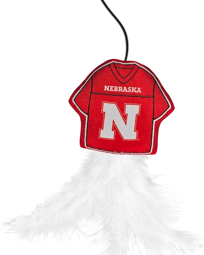 NCAA Nebraska Huskers Team Jersey Wand with CAT NIP, Cat Toy Jersey Shaped Plush Teaser Toy for Cats & Kittens - Interactive Pet Toy for Play & Exercise
