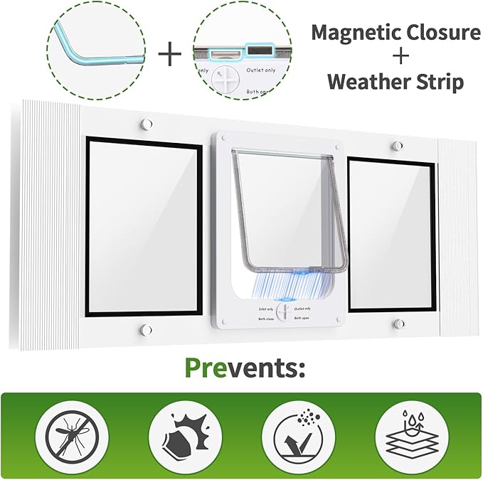 Aluminum Frame Window Cat Door with Magnetic Auto Closure, Horizontal Adjustable Width Quick-Fit Pet Door for Window Insert, Suitable for Most Medium Cats & Small Dogs(S: 23''-28'')