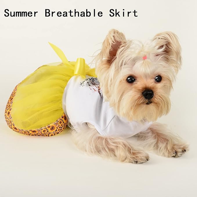 Sunflower Lace Dog Dress - Cute Tutu Outfit for Small Medium Dogs and Cats - Yellow, XS, Sunflower Yellow