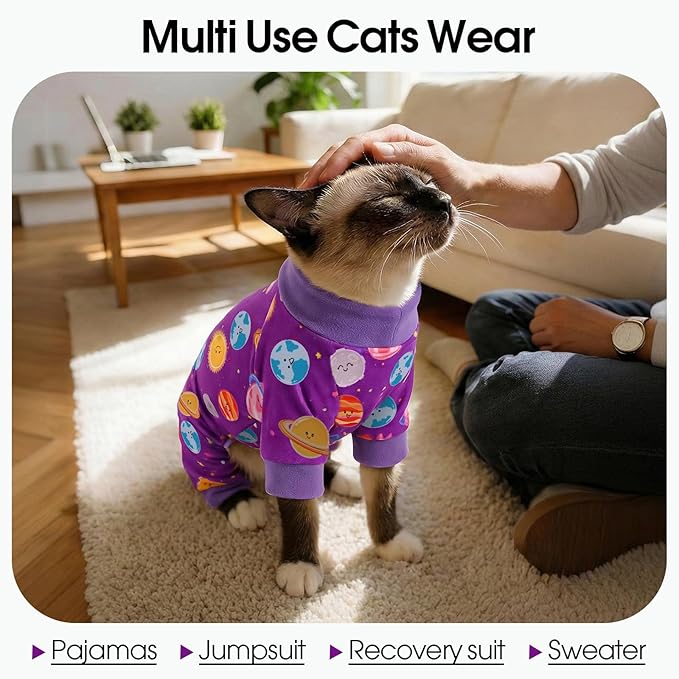 DENTRUN Cat Clothes for Hair Control with Hair Sticky Fabric - Soft Recovery Suit & Breathable Lint-Resistant Cat Sweater for Cats Only, Kitten Onesie Pajamas, XL, Purple