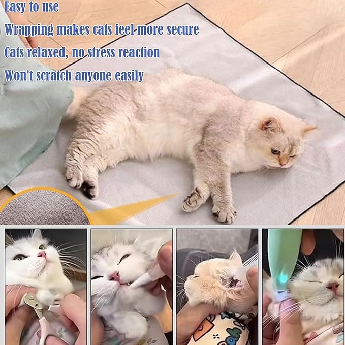 CozyCove Cat Wrap Grooming Cat Restraint for Nail Clipping Self-Adherent Soft Cat Grooming Supplies, Cat Blanket to Wrap Multifunctional Pet Tool Travel Gifts for Women 21.7" x 21.7" within3-6 lbs