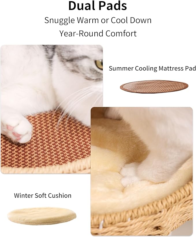 Modern Cat Tree for Large Cats, Wood Cat Tower 3 Condo Perch Heavy DutyBase with Cotton Scratch Post for Indoor Big Cats (90755)