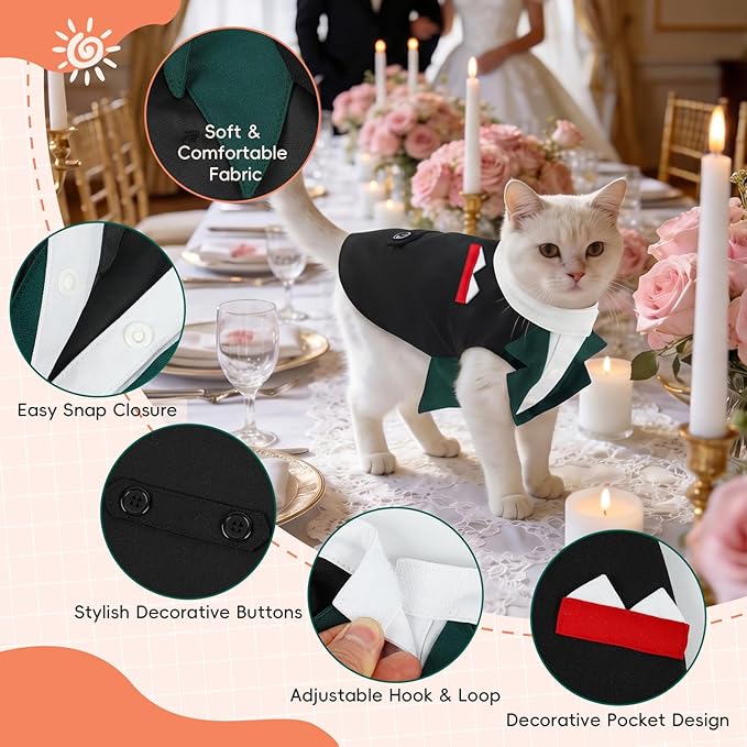 Black Cat Tuxedo Suit, Size for All Cats,Stylish Cat Tuxedo Outfit Formal Suit, Kitten Formal Attire Wedding Birthday Onesie Costume, Pet Fashion Apparel Fancy Clothes