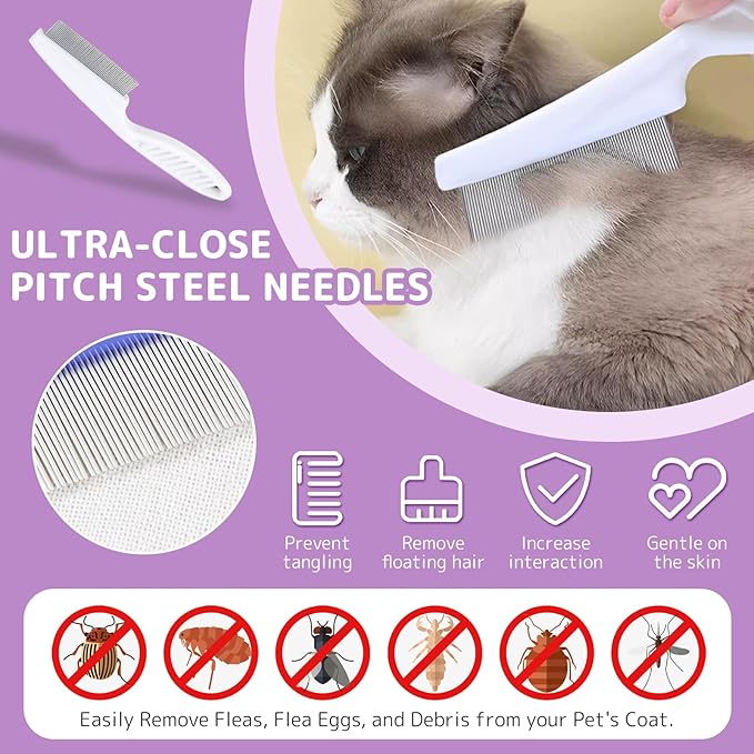 Cats Steam Brush for Cats,4-in-1,Rechargeable Grooming Tool for Cats & Dogs, Anti-Static Design, Delivers Massage, Deep Cleansing, Shedding Control & Styling,Includes Pet Finger Toothbrush(Purple)
