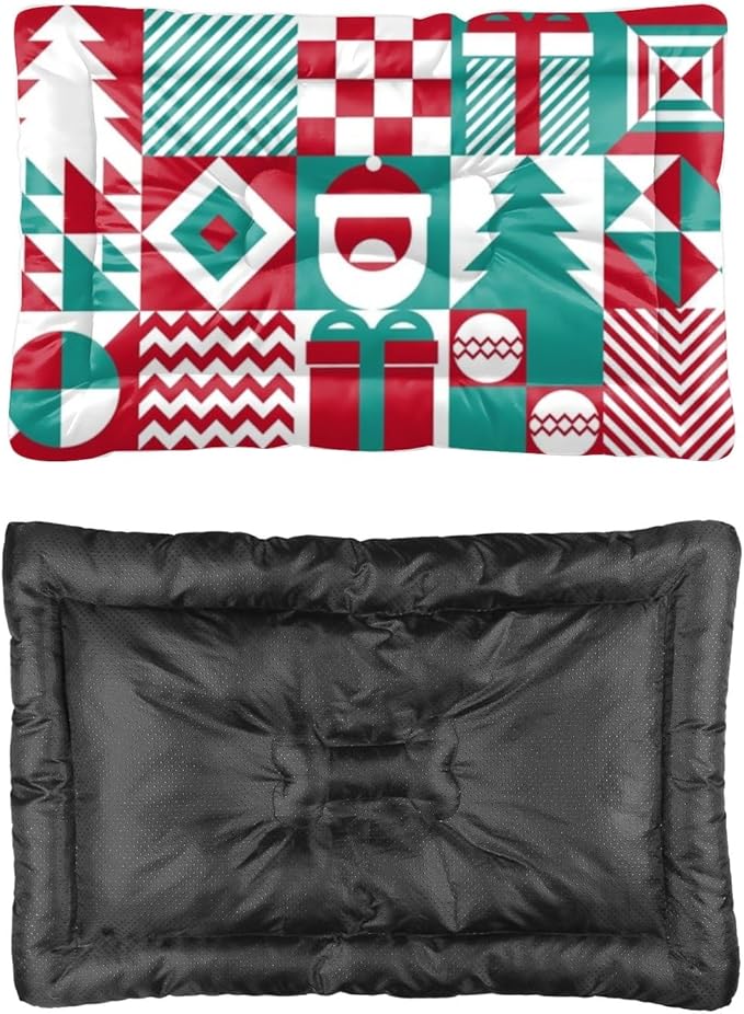 Christmas Geometric Pattern Cat Bed Mat Waterproof Crate Bed Cat and Dog Pet Mat Rectangle Non- Slip Bottom Dog Friendly Furniture Multi- Scenario Big Beds Gift Printed Crate Pad 36× 24 Inch