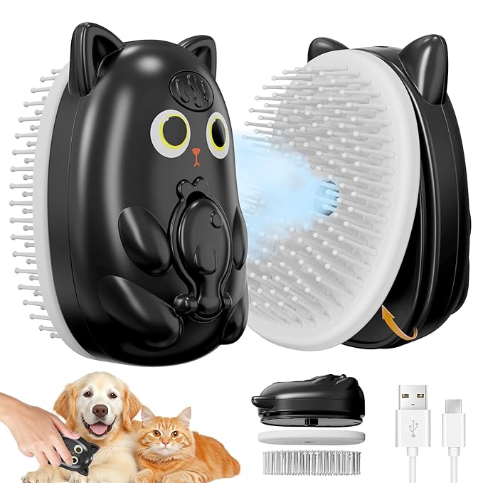 3 in 1 Cat Steam Brush for Shedding (Ink-black)