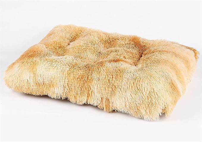 Long Plush Calming Pet Bed Cuddler Pet Bed for Dogs and Cats Fluffy Faux Fur Dog Bed with Anti Slip Bottom Machine Washable Pet Sleep Bed Crate Mat Tie-Dye Brown M