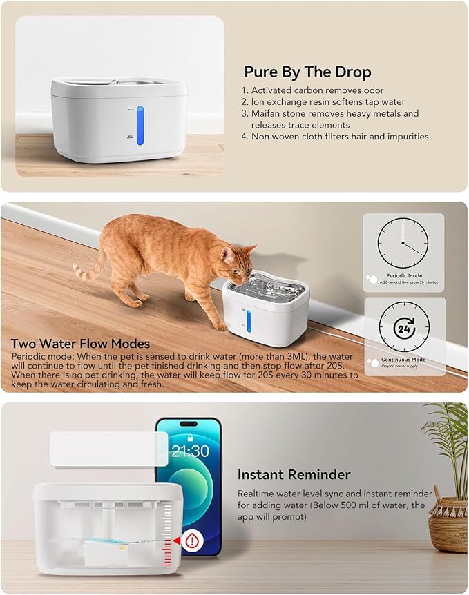 Cat Drinking Dispenser,2.5L Stainless Steel Smart Automatic Sensing Circulating Pet Water Dispenser Pet Water Fountain Inside Cat Dog Pet Drinking Station for Home