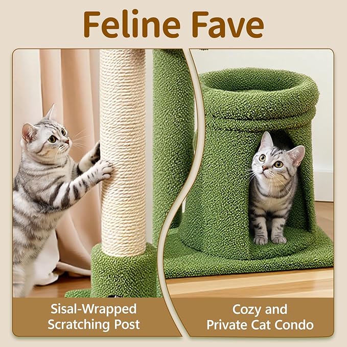 Cat Tree Tower Scratch Post Stand for Indoor, 41" Compact Palm Tree Kitten House Condo with Cozy Bed for Small Cats, Space Saving Design, Supports Climber Scratching Playing and Rest