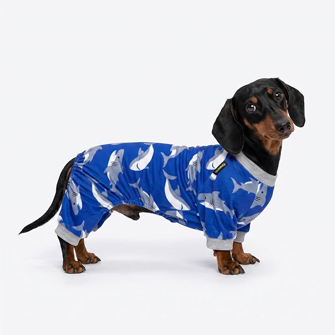 Fitwarm Shark Dog Pajamas, Dog Clothes for Small Dogs Girl Boy, Pet Onesie with Feet, Cat Outfit, Lightweight Velvet, Royal Blue, XXL