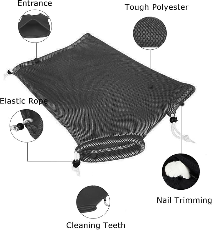 ASOCEA Cat Bathing Bag Adjustable Cat Grooming Mesh Bag Breathable Restraint Shower Bag Anti-Bite and Anti-Scratch for Bathing Nail Trimming Injecting Ears Clean Medicine Taking