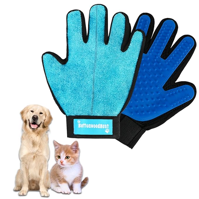 Multi-Function Double-Sided Grooming Glove – Electrostatic Pet Hair Removal Mitt for Dogs & Cats, Gentle Brush & Fur Cleaner for Furniture & Clothing 1pcs (Blue, Left Hand)