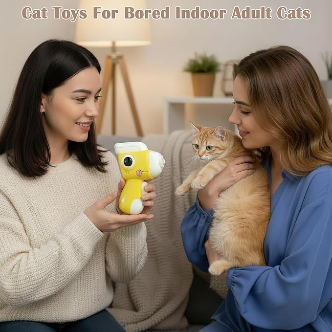 Interactive Cat Toy Fetch Launcher | Includes 8 Soft Discs for Indoor Cats | One-Press Easy Launch Cat Hunting Toy to Relieve Boredom | Ideal for Kittens and Adult Cats, Yellow