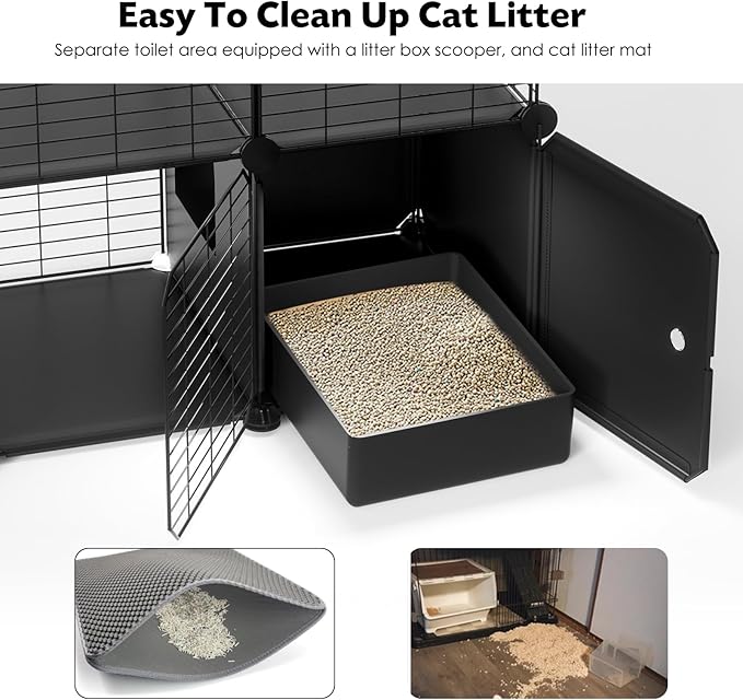 PAWING Cat Enclosure Indoor with Litter Box, 4-Tier Metal Wire Cat Cage, DIY Detachable Design for Cats, Kittens & Small Animals, Multi-Level Kennel