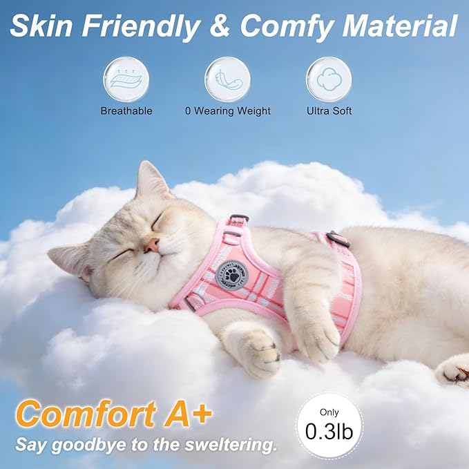 BEAUTYZOO Cat Harness and Leash Set for Walking Escape Proof, Neck Release Adjustable Harness for Kitten Puppy Small Medium Large Cats, Soft Cute Easy Control Small Cat Harness for Cats Boy and Girls