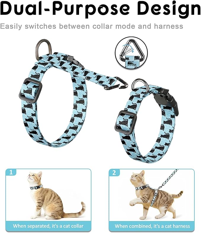 Halypet 2-Pack Cat Harness and Leash Set, Escape Proof 3-in-1 Adjustable Harness for Cats, Soft Lightweight, Easy On & Control for Walking, Travel & Outdoor Use, Light Blue Kitty, Medium