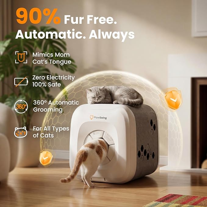 Cat Self Groomer Neo with 360° Skin Friendly Brush Self Cleaning Automatic Fur Collection Grooming House for Hairball Control and Shedding Relief Autocomb Cat Auto Grooming Box for All Cats
