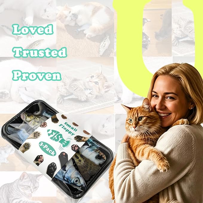 Realistic Floppy Fish Cat Toys, 3 Pack Mini-Sized, Moving Cat Toy Flopping Fish for Indoor Kitten, Sardine/Saury/Bass Interactive Cat Toys, Touch Activated, Rechargeable.