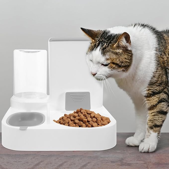 Automatic Pet Water and Food Feeder 5l Large Capacity Dry and Wet Separation Dog Cat Water Dispenser Gray for Indoor Use
