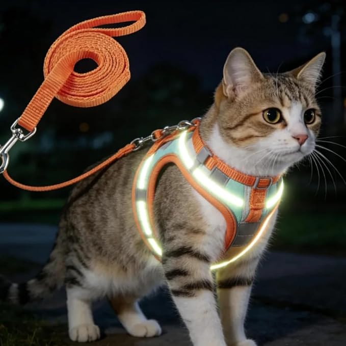 Escape-Proof Cat Harness and Leash Set, Soft Breathable Mesh Vest Style Cat Harness, Adjustable Step-in Cat Harness for Walking, Easy Wear Outdoor Harness for Small Medium Cats (L - 9-15 lb)