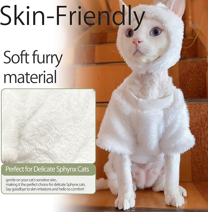 Warm Fleece Lined Winter Clothing for Sphynx & Devon Rex Cats | Soft Faux Lamb Wool | Cozy and Comfortable (Sheep Costume,XXL About 5-5.5kg/11-12.1pounds)