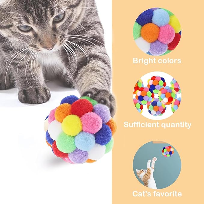 Cat Toys 9PCS - 1.75" Soft Plush Balls for Kittens & Indoor Cats | Machine-Washable Fuzzy Chew Toys, Noiseless Squeeze Play with Vibrant Colors, Durable Kitten Toy Balls (Multicolor)