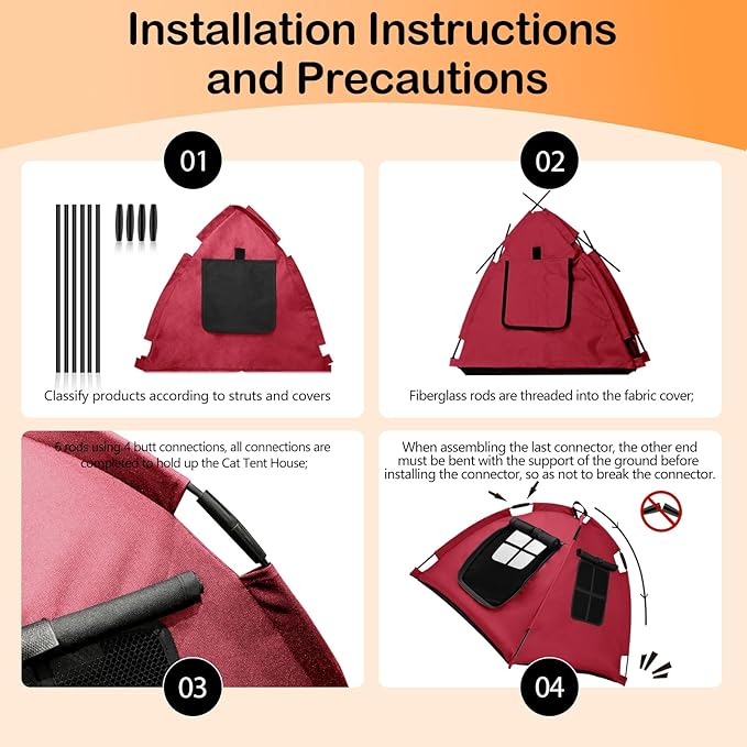 Portable Pet Tent with Full-Enclosure Zippered Mesh Door, Indoor & Outdoor Cat House for Safety & Ventilation, Cozy Nest for Cats, Puppies & Small Animals, Red