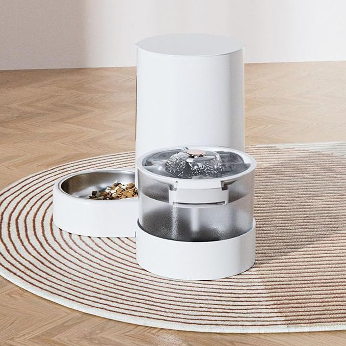 Cat Food Feeder and Water Fountain, Automatic Smart Pet Dry Food Dispenser and Water Dispenser for Pets Indoor