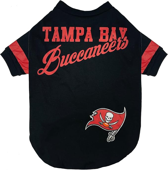 Pets First Tampa Bay Buccaneers Dog & Cat T-Shirt - Medium, New Striped Design, Durable & Cute Sports PET TEE Outfit (TBB-4146-MD)