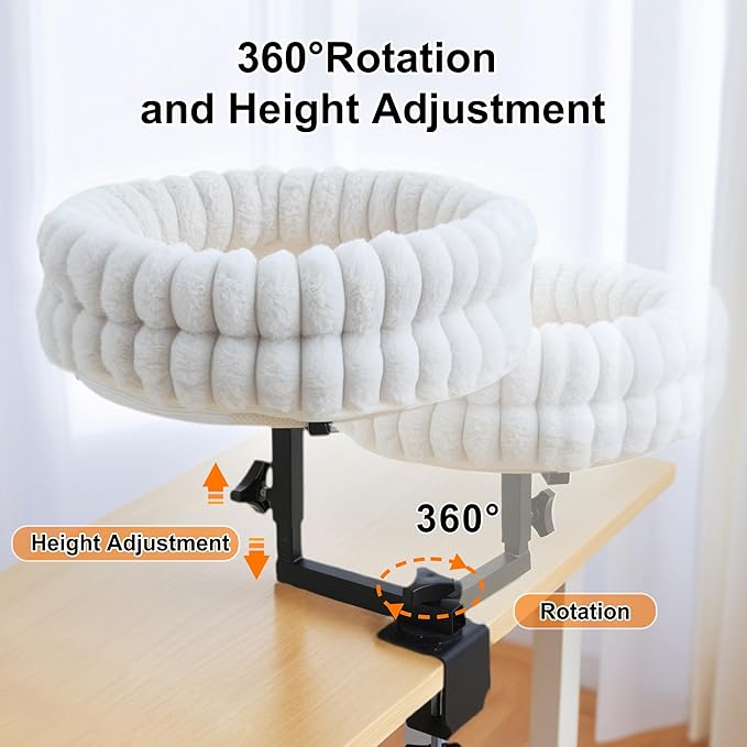 Cat Desk Bed, 360° Rotating and Adjustable Pet Bed, with Soft Mat, Stylish Indoor Cat Nest for Workstations and Game Tables, Brown